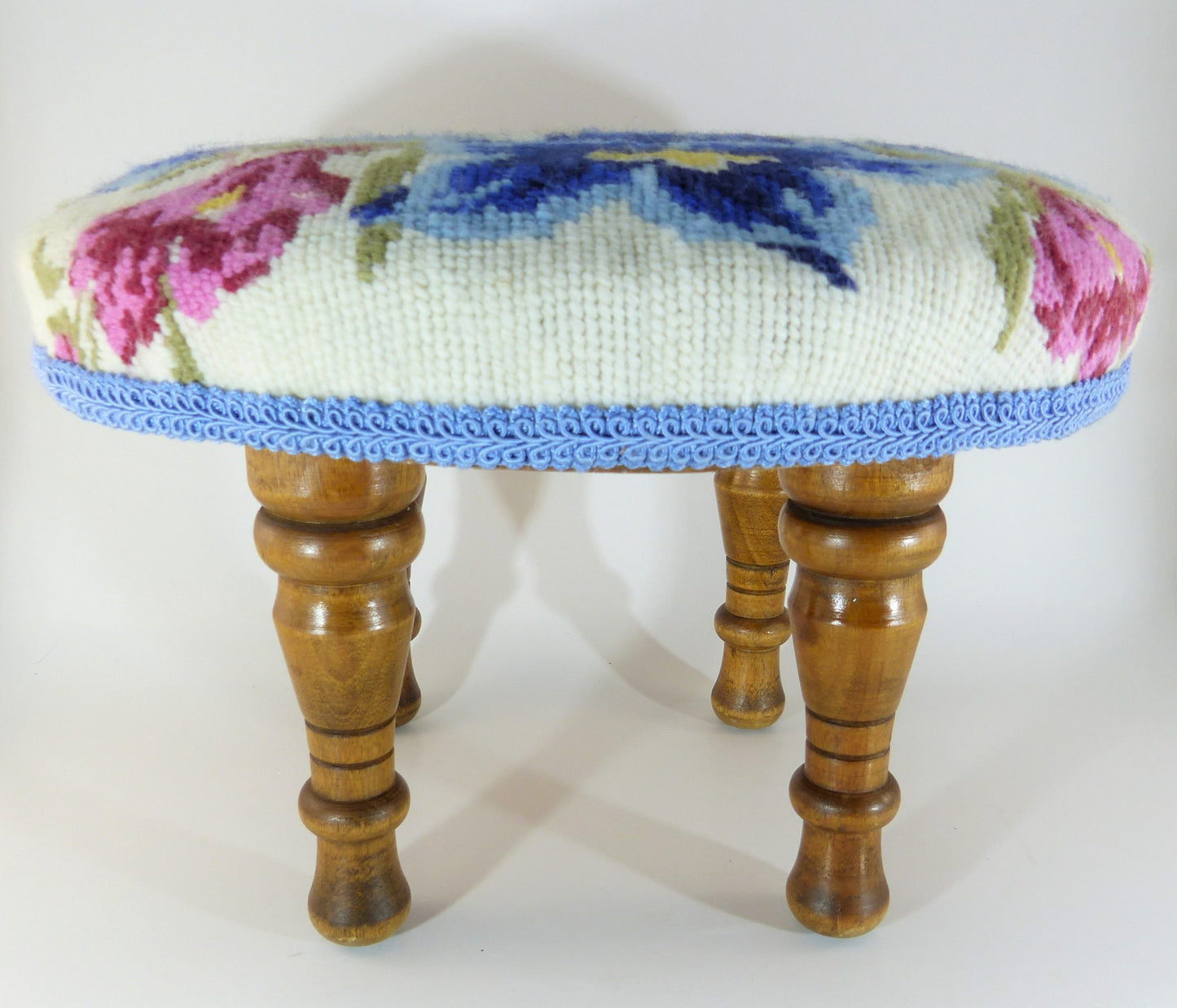 Red White and Blue Flower Footstool by Anne Engelhardt