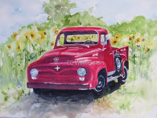 North Fork Roadside, 11 x 14 Watercolor Print, Matted to Fit a 16″ X 20″ Frame, by Cathy Campbell