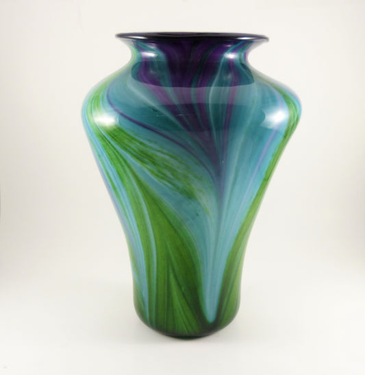 Large Blue and Green Glass Peacock Vase