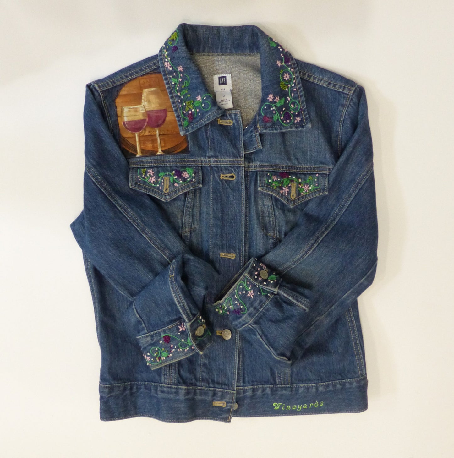 Denim Jacket “Wine”, Size Medium, by Christine Hartman