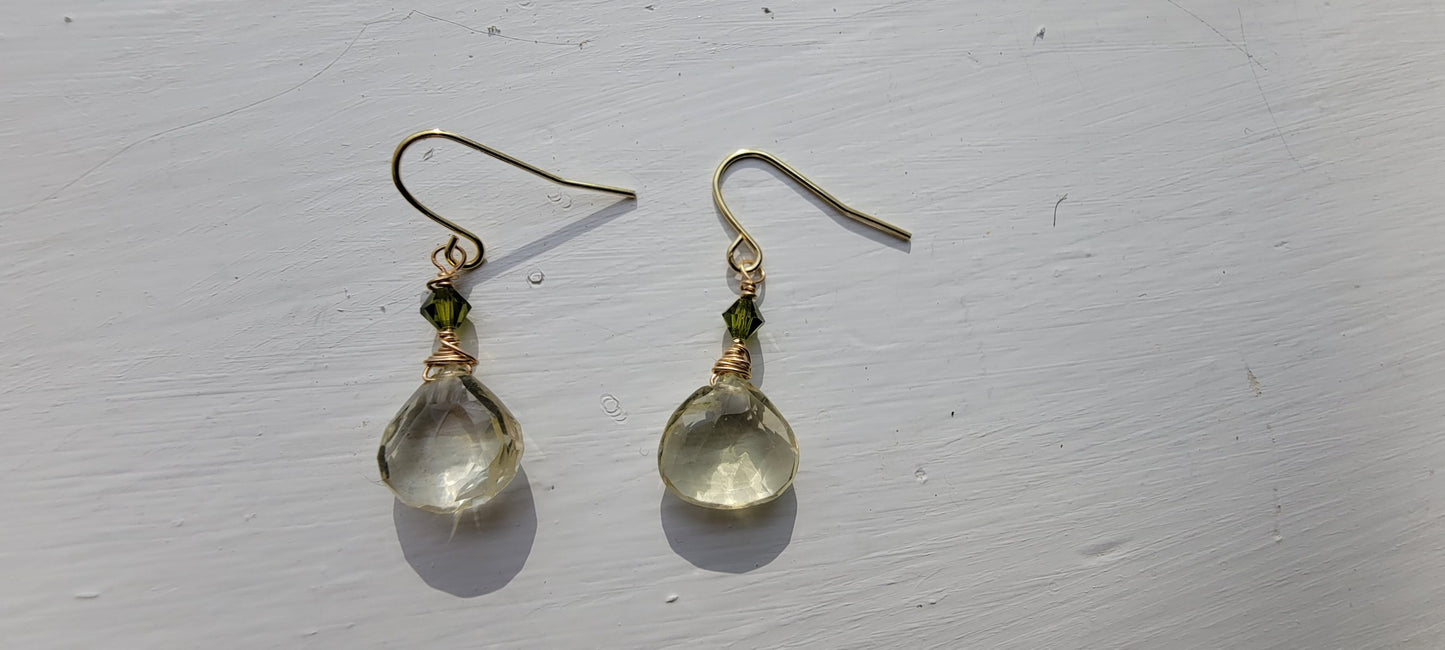 Lemon Yellow Quartz Briolette Earrings by Janet Bidwell