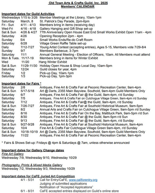 2025 Members Calender