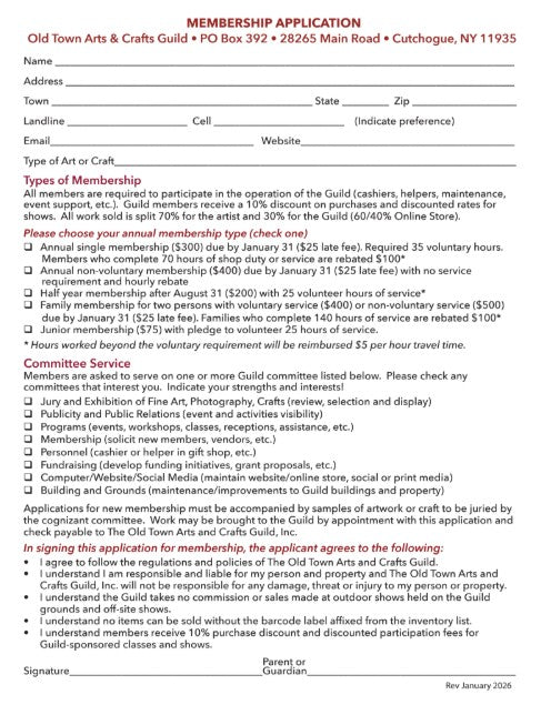 2026 APPLICATION FOR MEMBERSHIP
