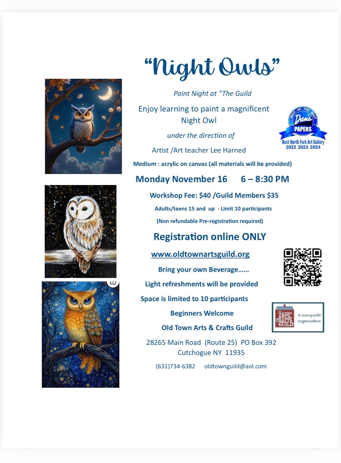 Night Owls Paint Night At The Guild with Lee Harned 11/16/26