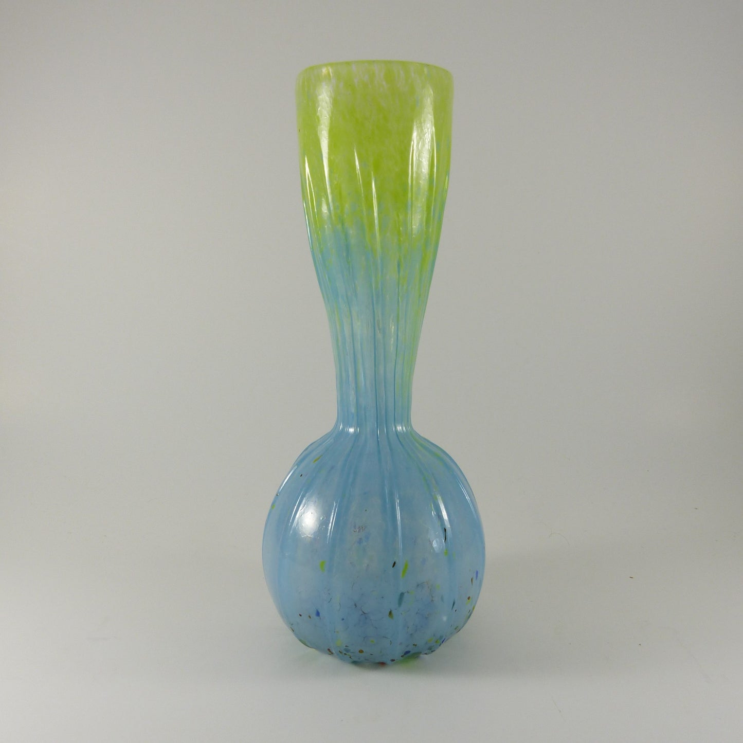 Tall blue and yellow glass vase