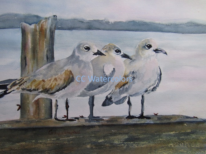 People Watching, 11 x 14 Watercolor Print, Matted to Fit a 16X 20 Frame, by Cathy Campbell