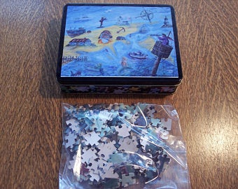 Jigsaw Puzzle w/Tin Box Hook, Line & Sinker by Bob Kuhne