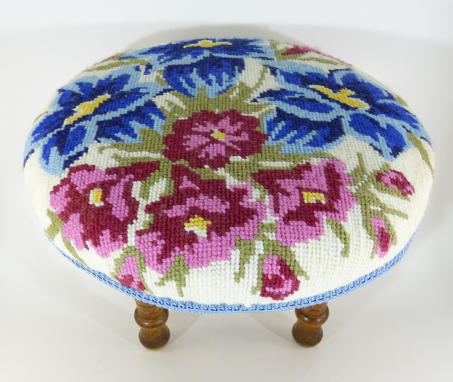 Red White and Blue Flower Footstool by Anne Engelhardt
